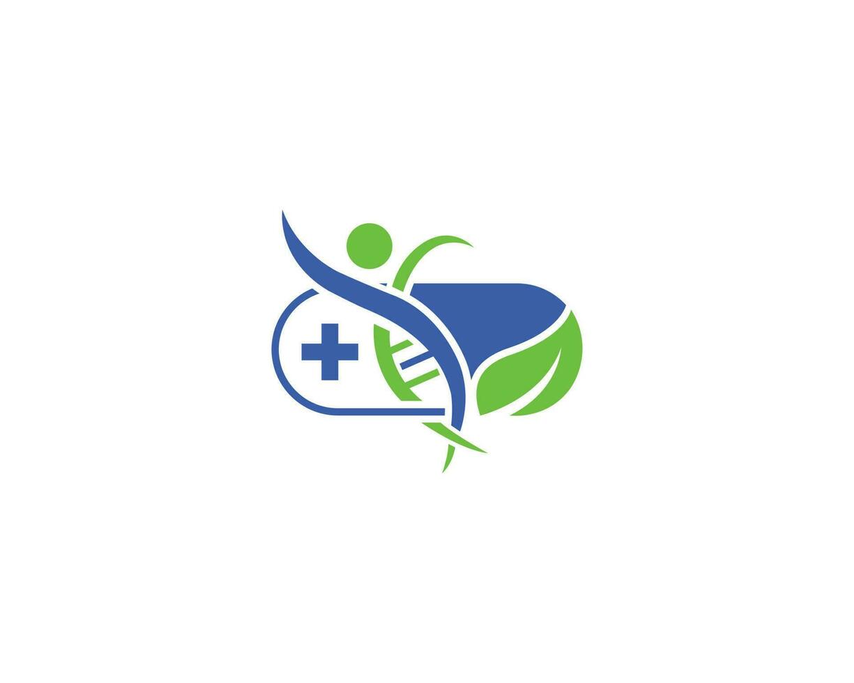 farmacia píldora con personas silueta logo icono diseño médico símbolo vector modelo.