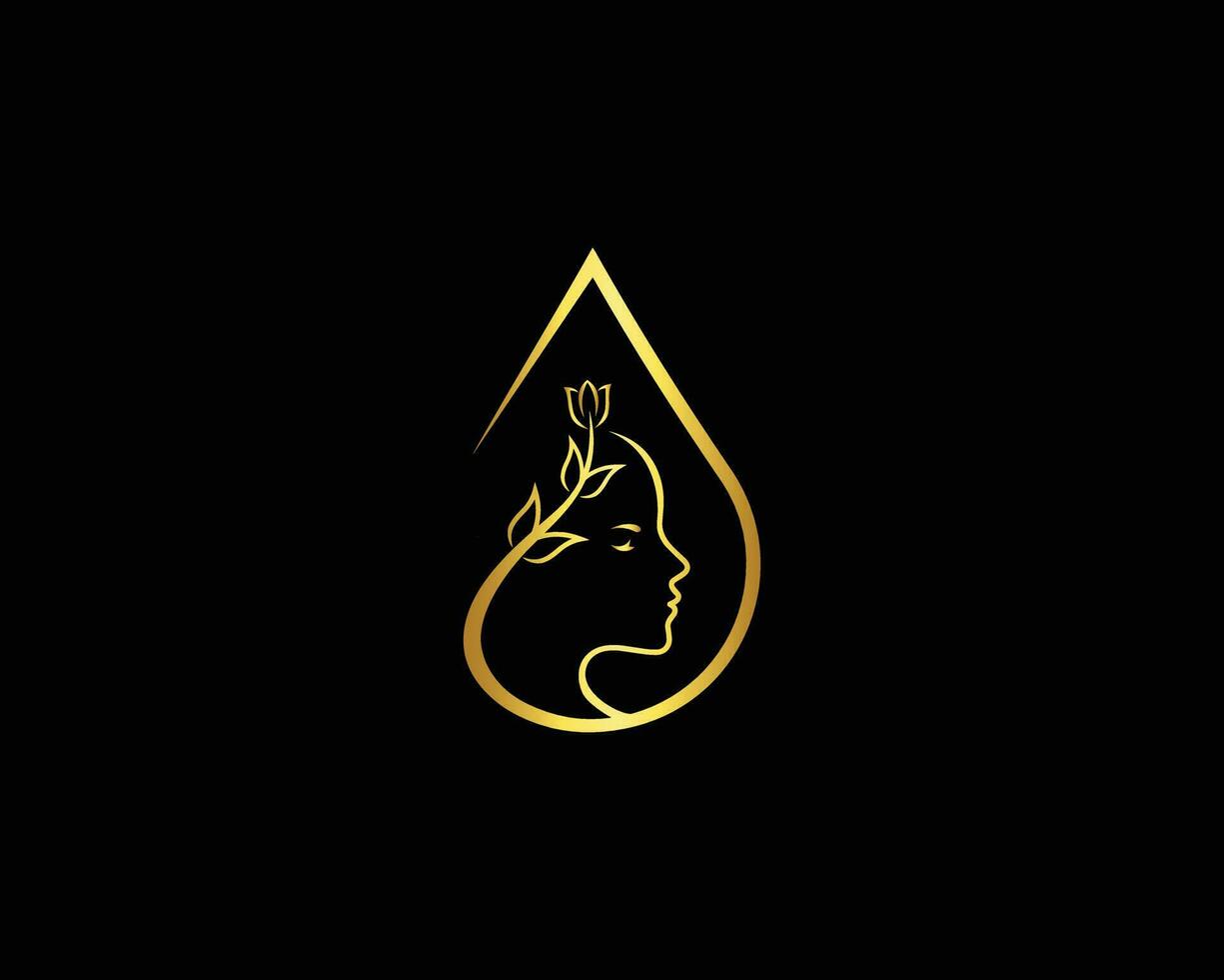 Beauty Women Skin Care Natural Face Logo Design With Water Drop Minimalist Line Icon Vector Illustration.