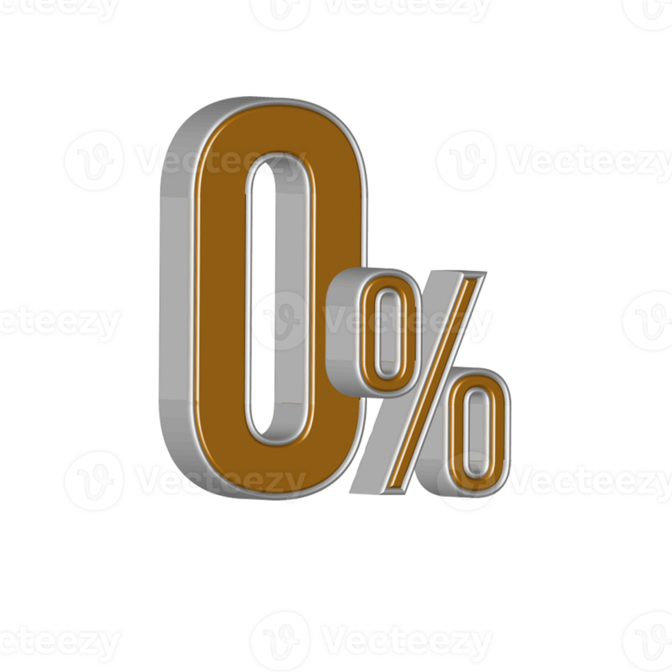 3D NUMBER PERCENTAGE GOLD AND SILVER STYLE png