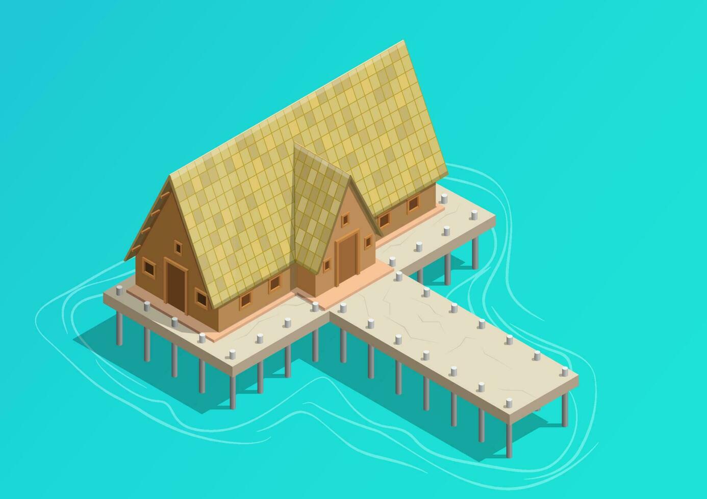 isometric of a pier with a house vector