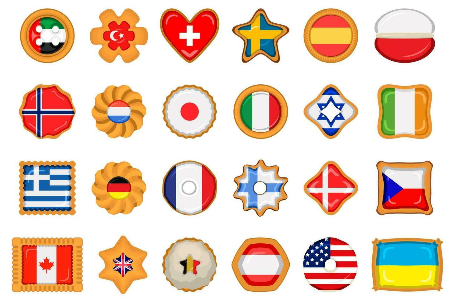 Set homemade cookie with flag country world in tasty biscuit vector