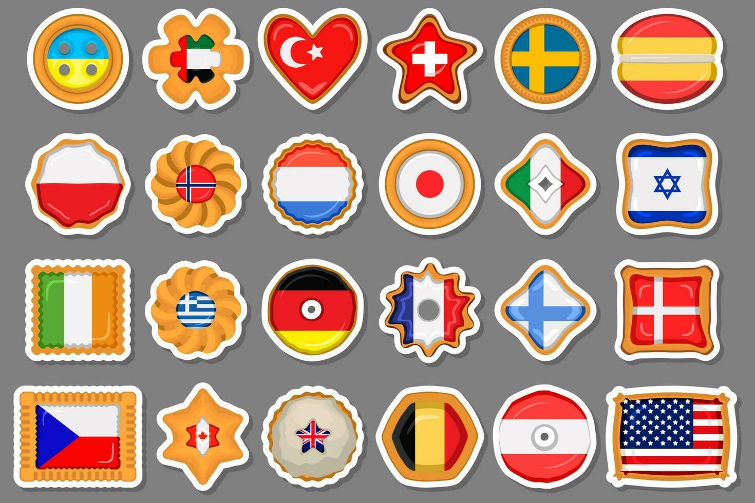 Set homemade cookie with flag country world in tasty biscuit vector