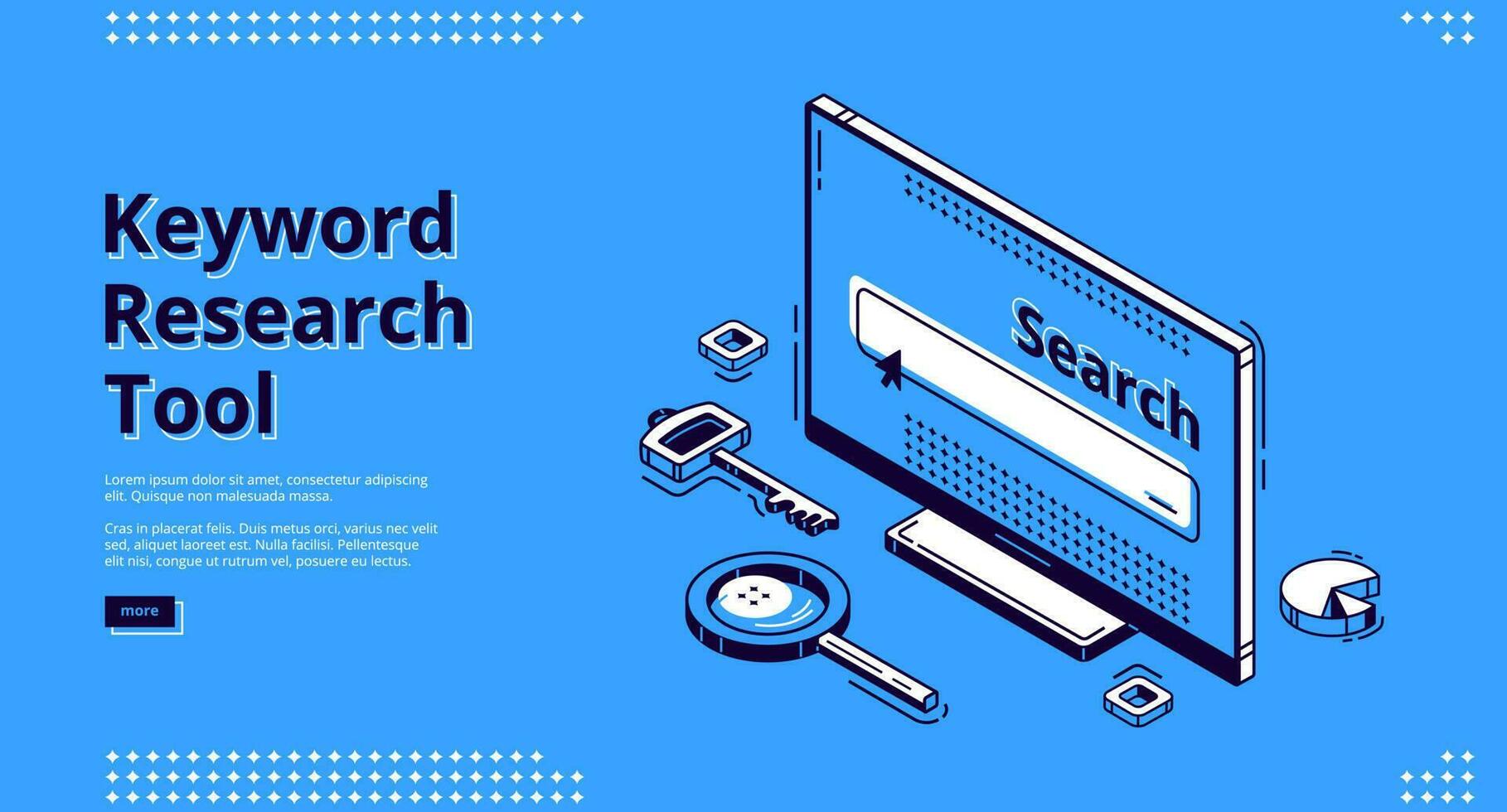 Keyword research tool isometric landing page. vector