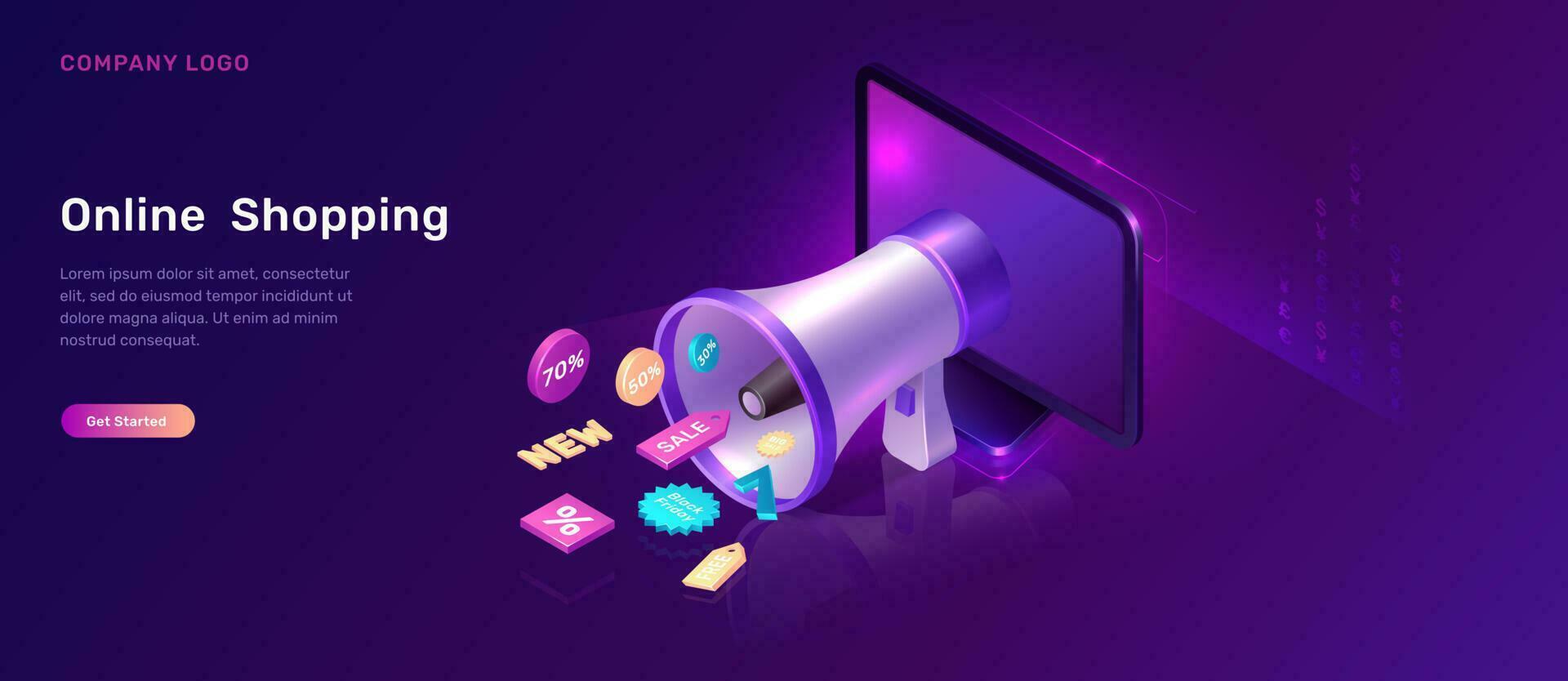 Digital marketing isometric concept with megaphone vector