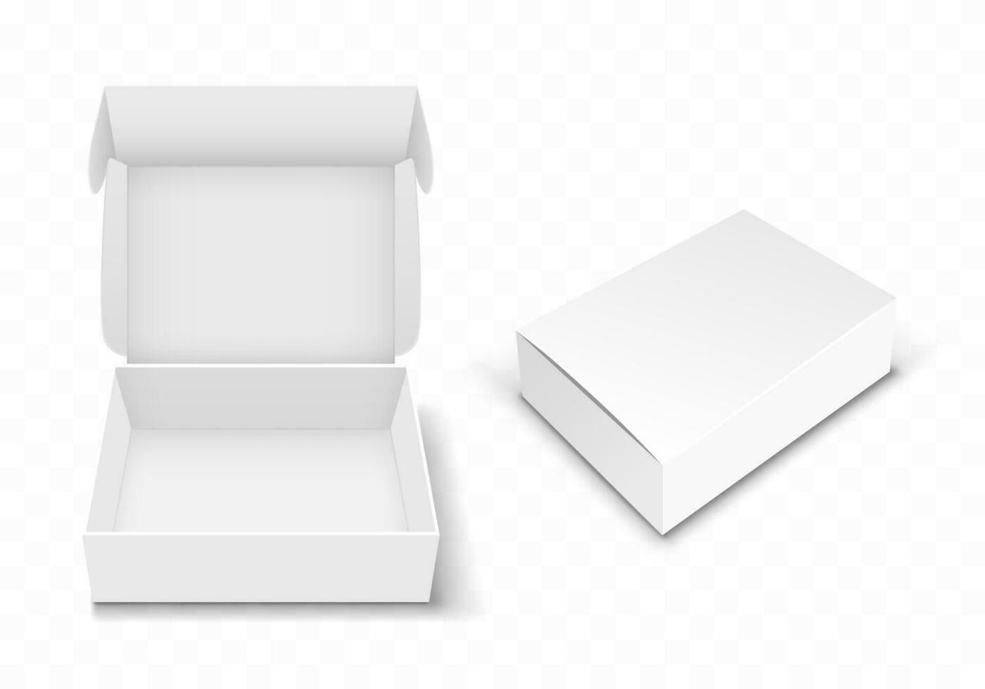 White blank cardboard box with flip top, realistic vector