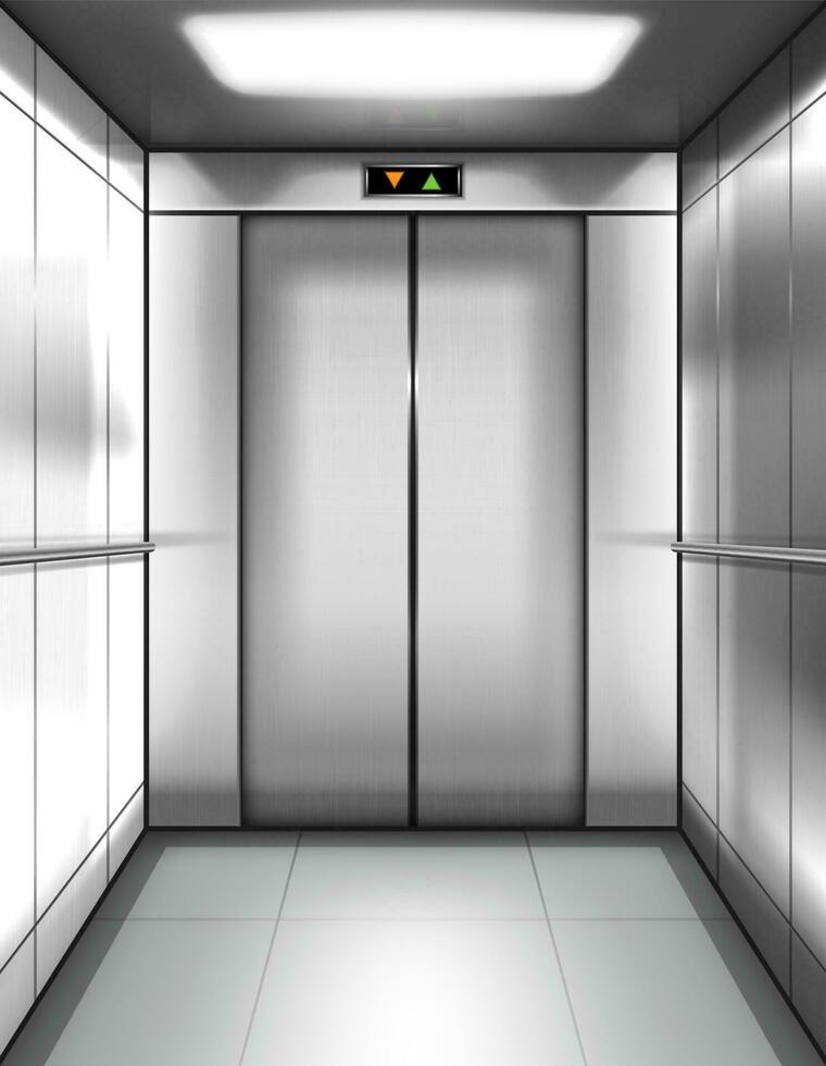 Empty elevator cabin with closed doors inside vector