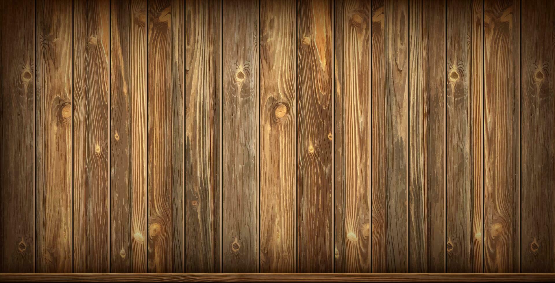 Wooden wall and floor with aged surface, realistic vector