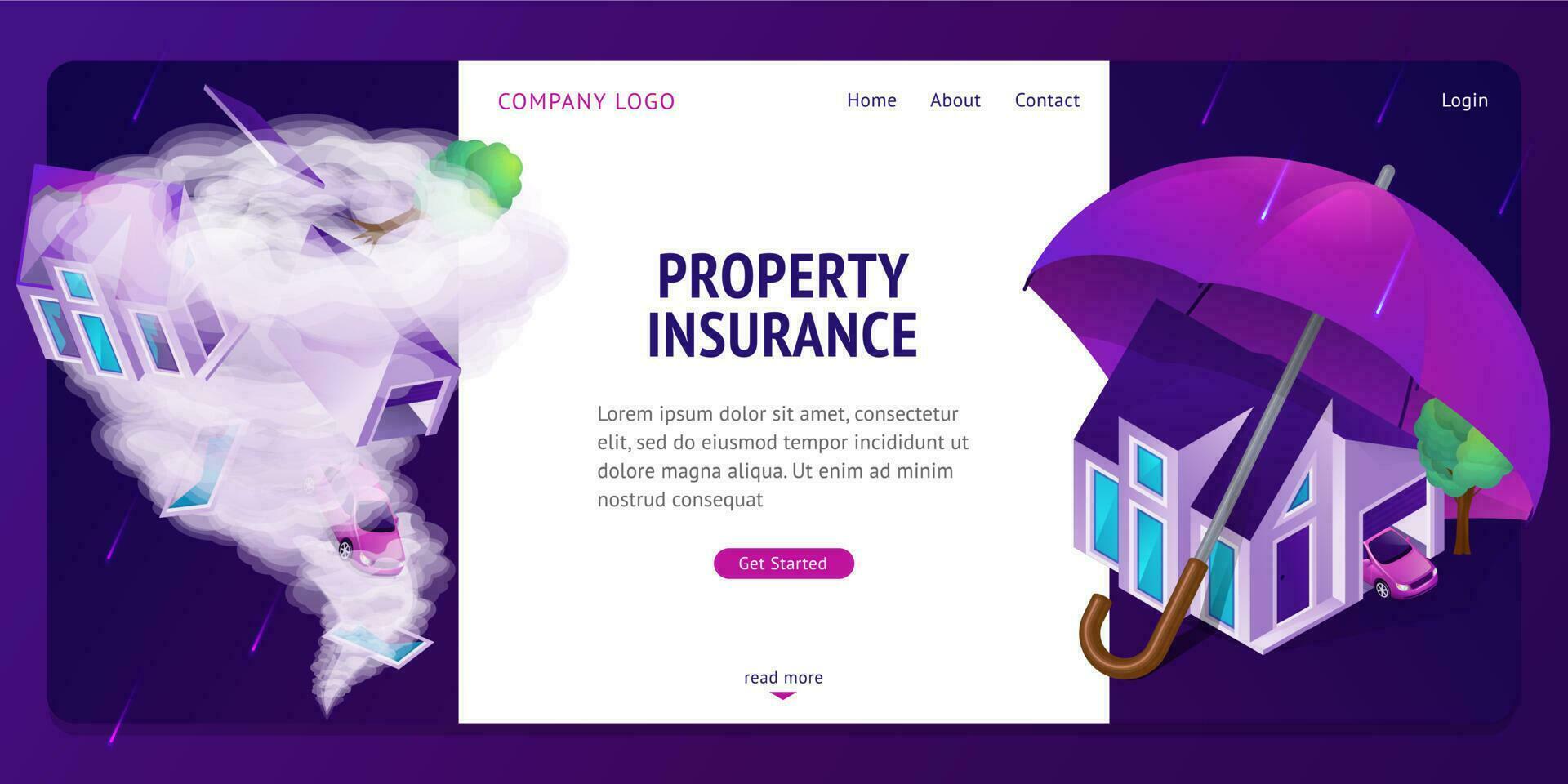 Property insurance isometric landing page banner vector