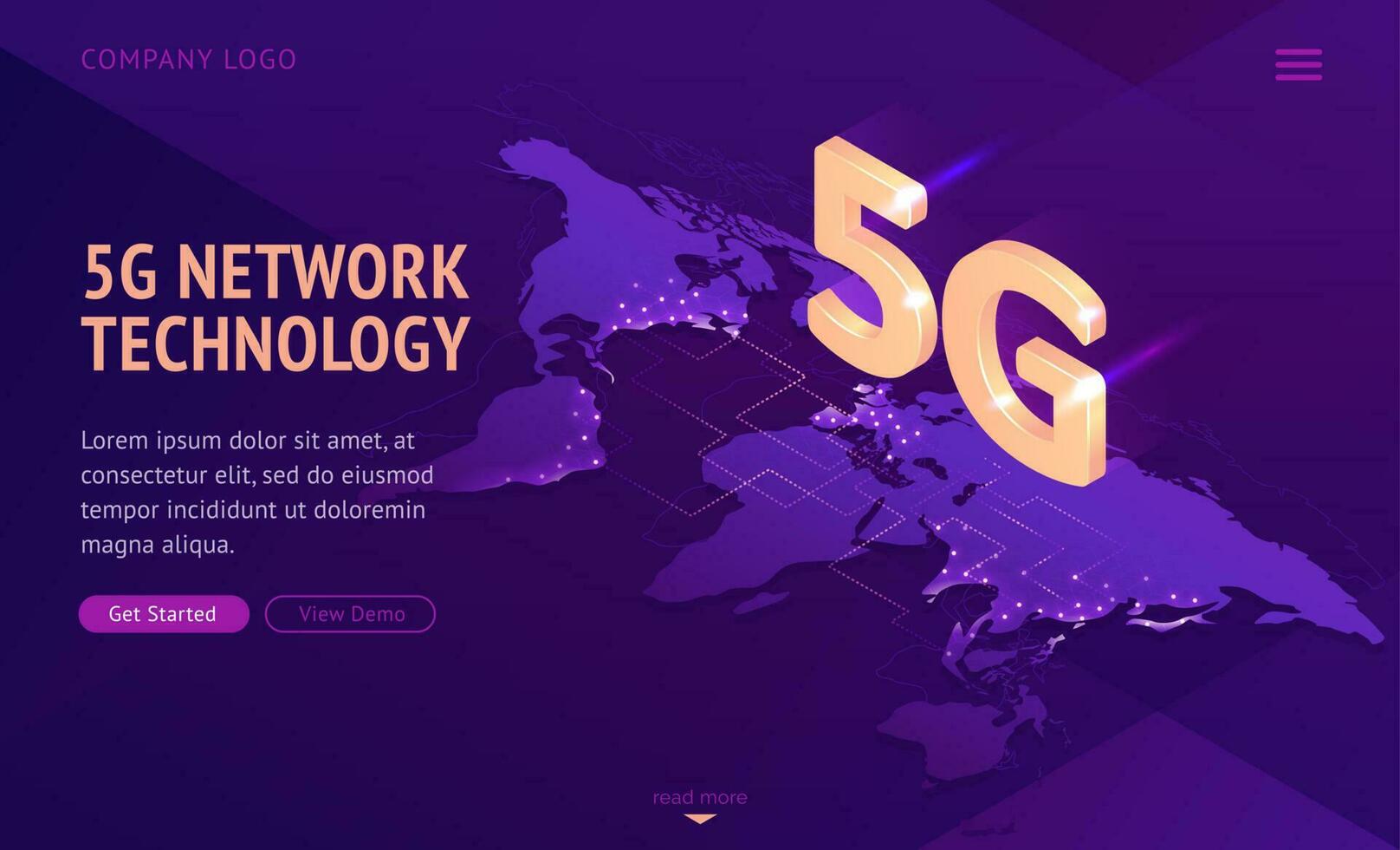 5g red tecnología isométrica aterrizaje página. vector