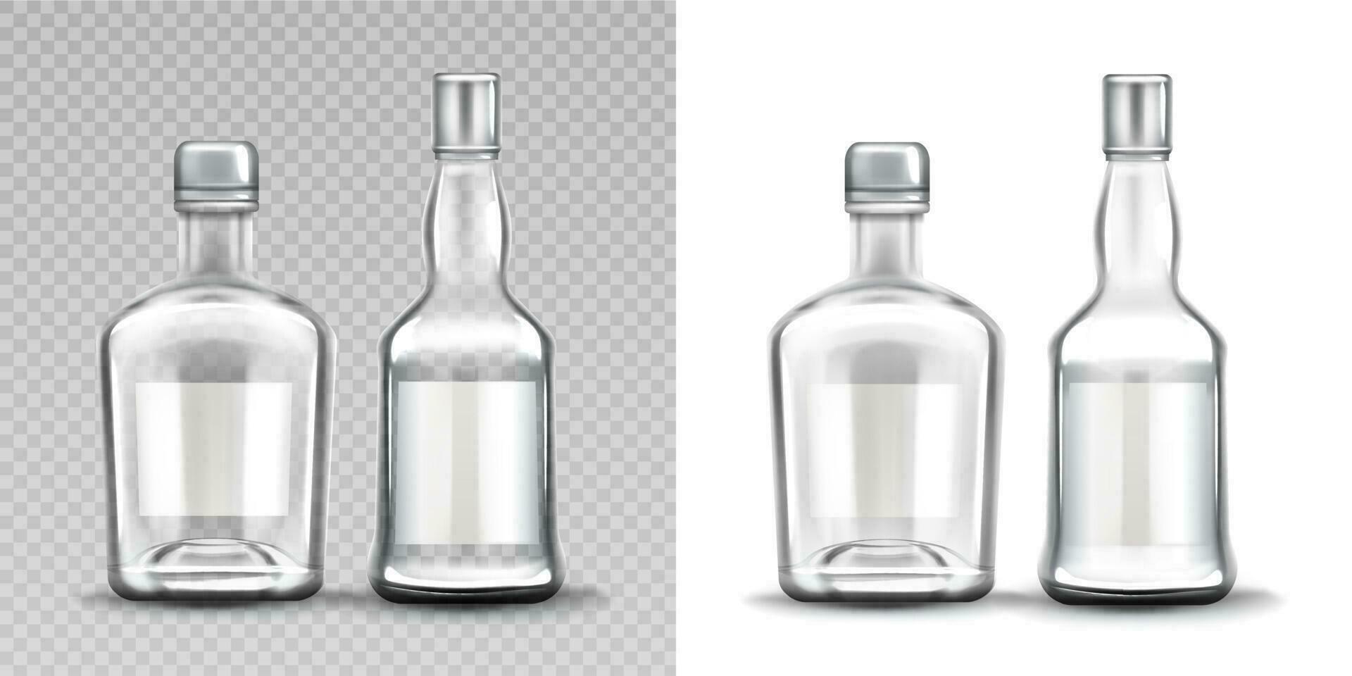 Glass bottles various shapes. Vodka, rum, whiskey vector