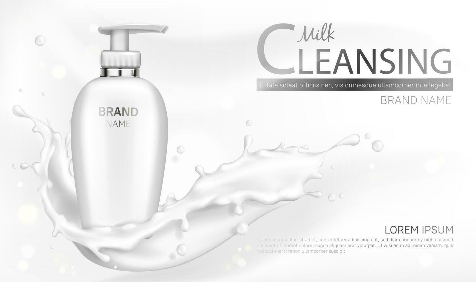 Milk cosmetics bottle mockup with splash design vector