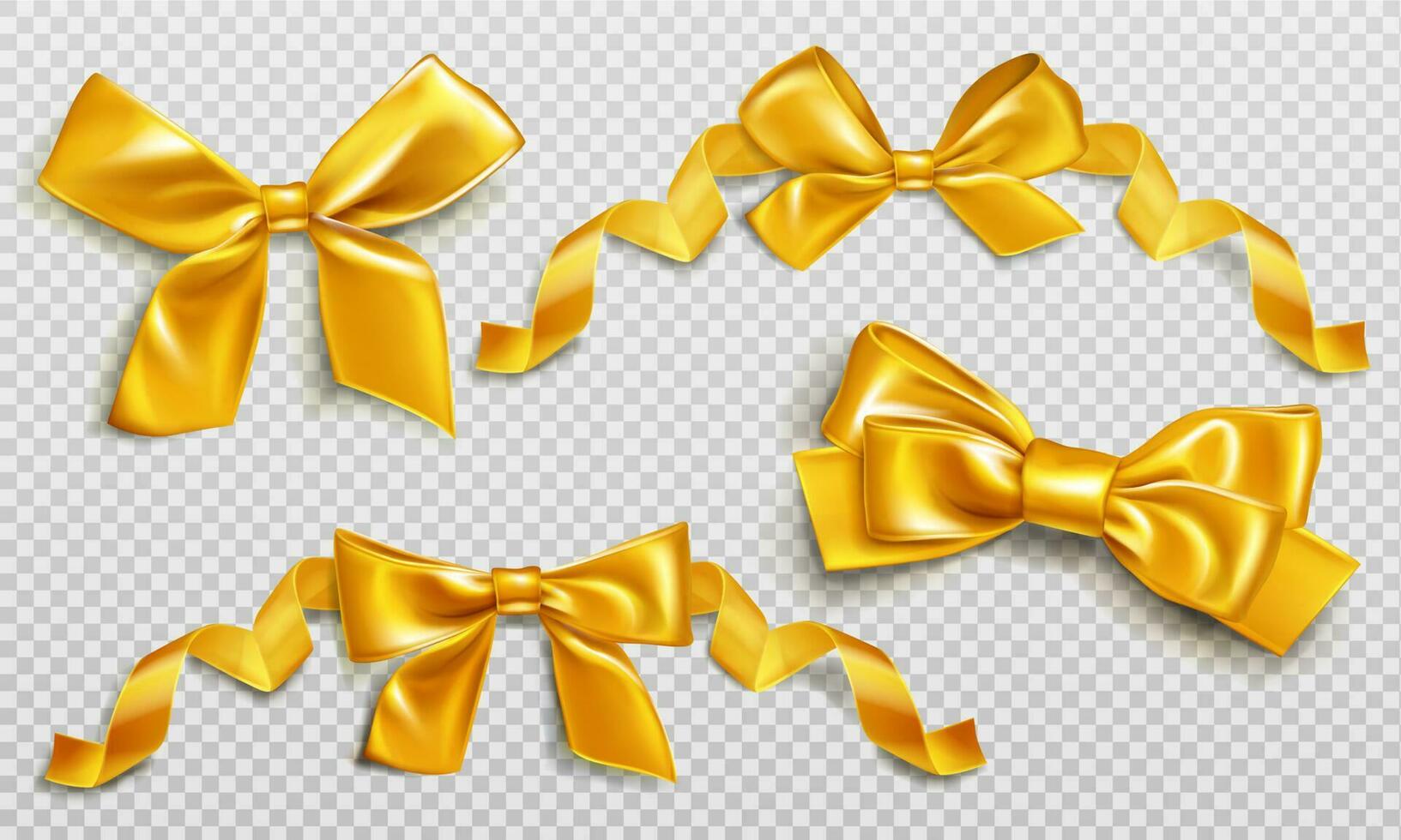 Gold ribbons and bows for wrapping present box set vector