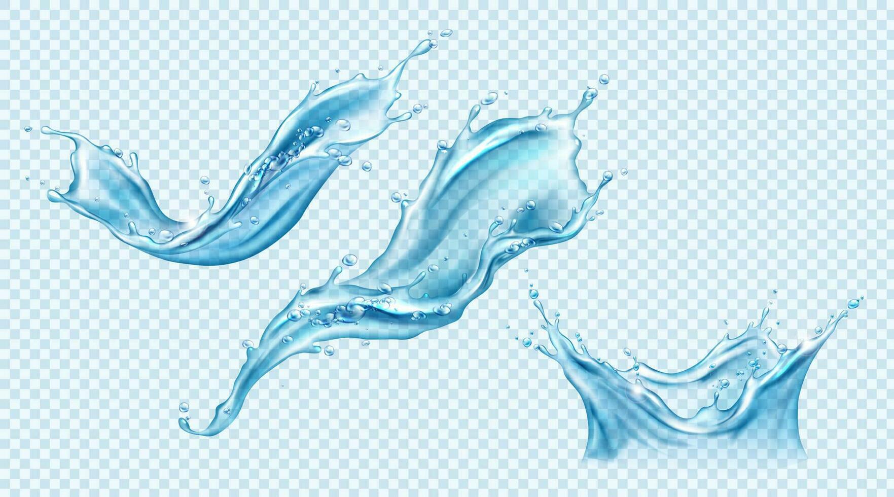 Water splash set. Aqua liquid dynamic motion. vector