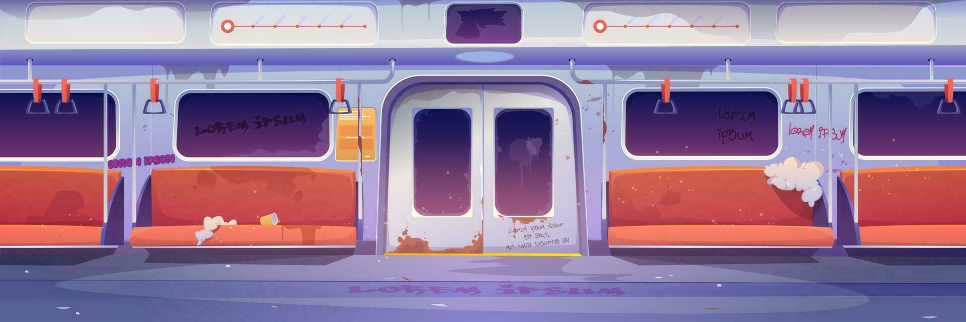 Metro in getto empty subway interior with graffiti vector