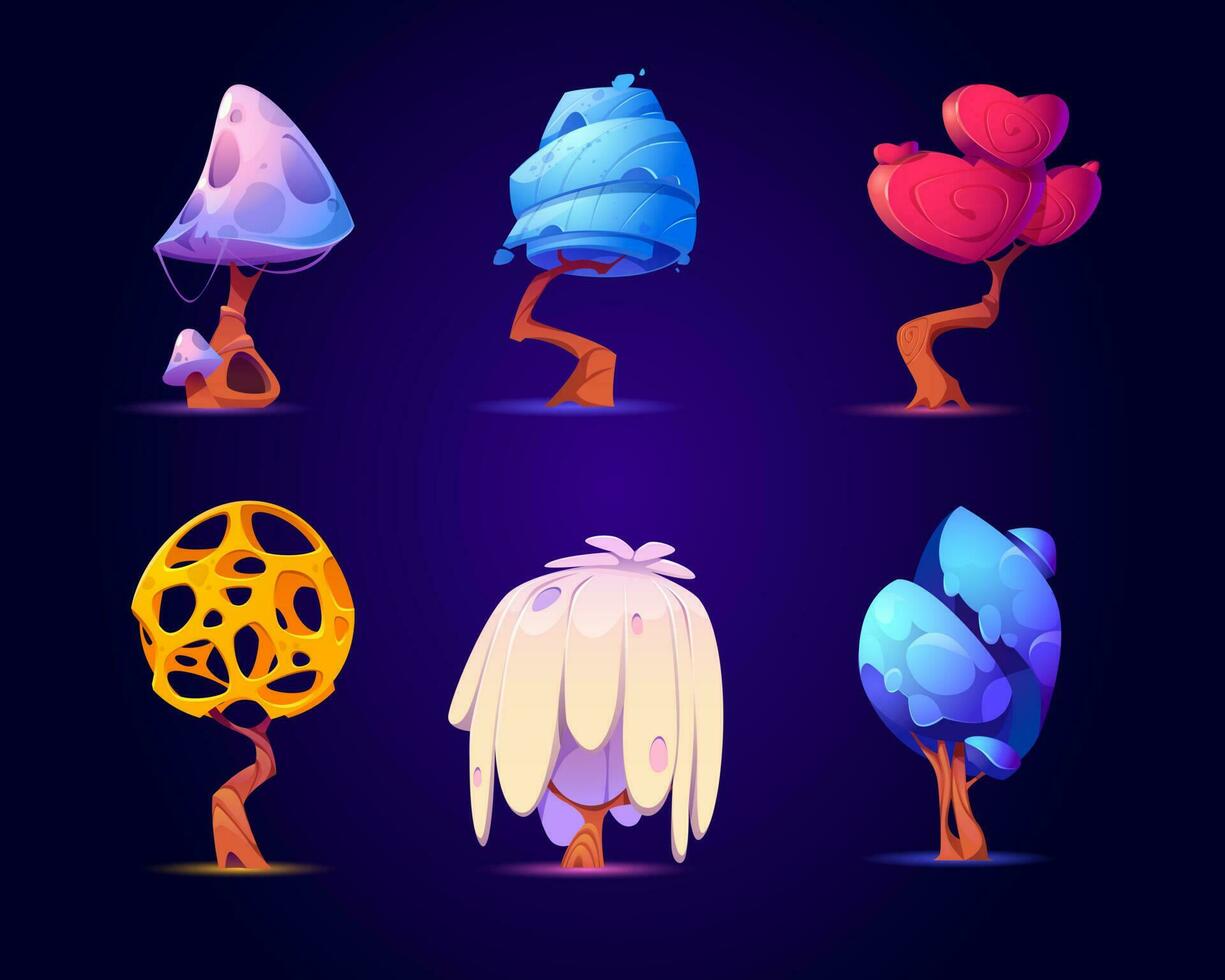 Fantasy trees for ui game about alien magic world vector