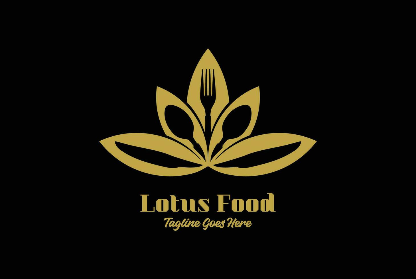 Golden Lotus with Spoon Fork Knife for Nature Health Food Logo Design vector