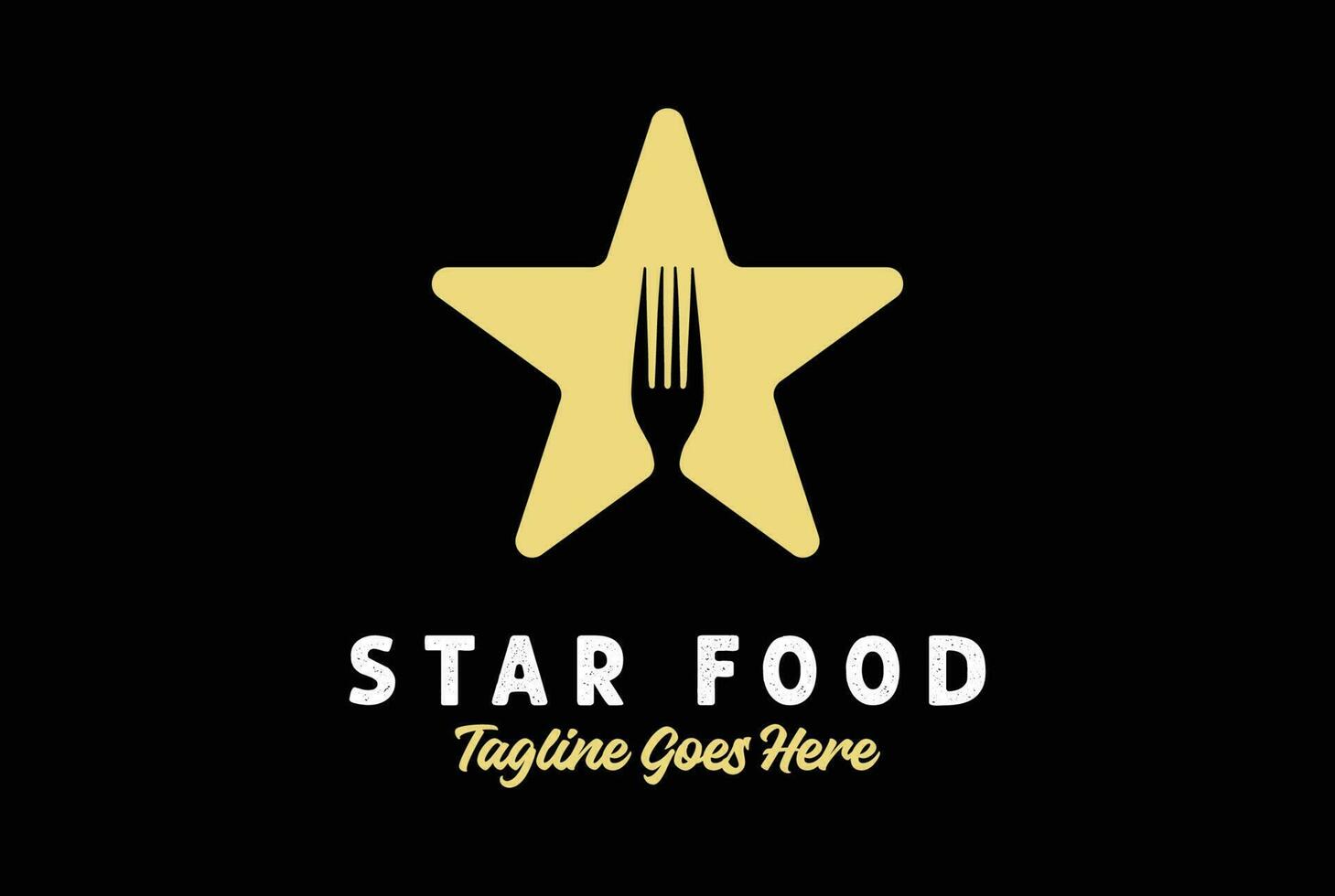 Simple Minimalist Golden Star with Fork for Favorite Food Logo vector