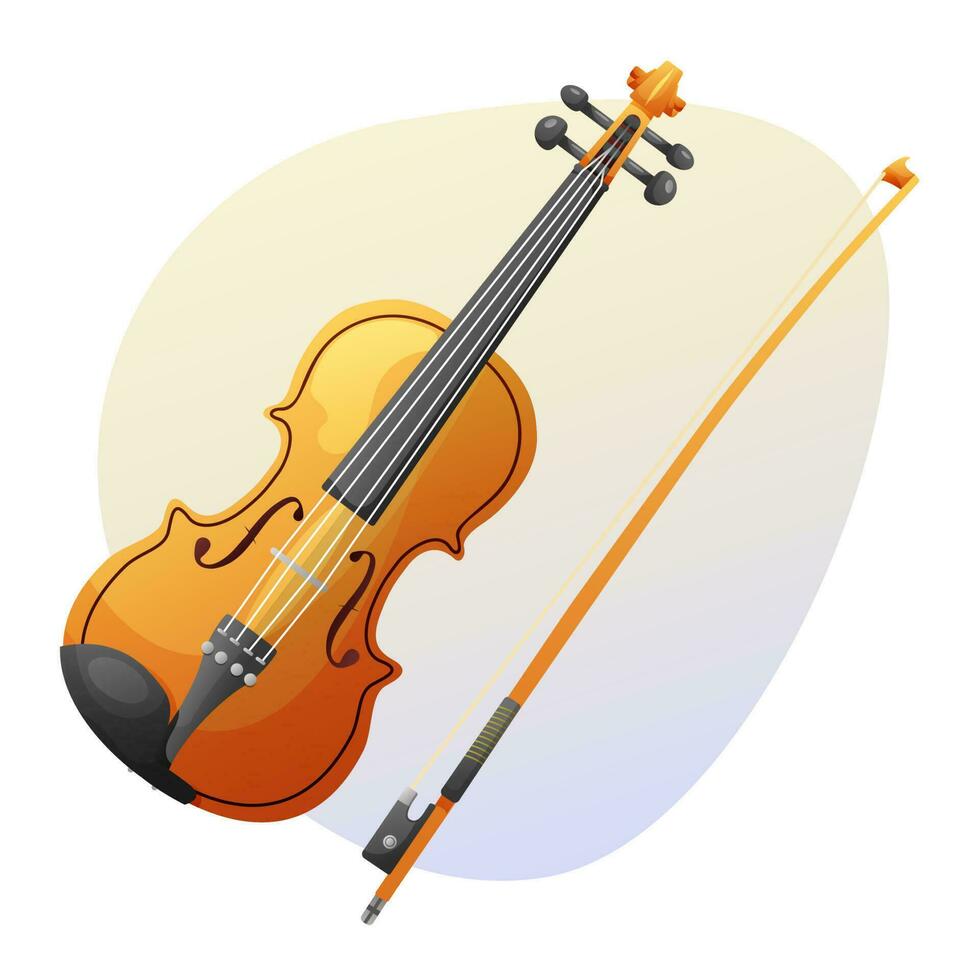 clásico de madera violín o viola con un arco. musical instrumento. vector ilustración para diseño.