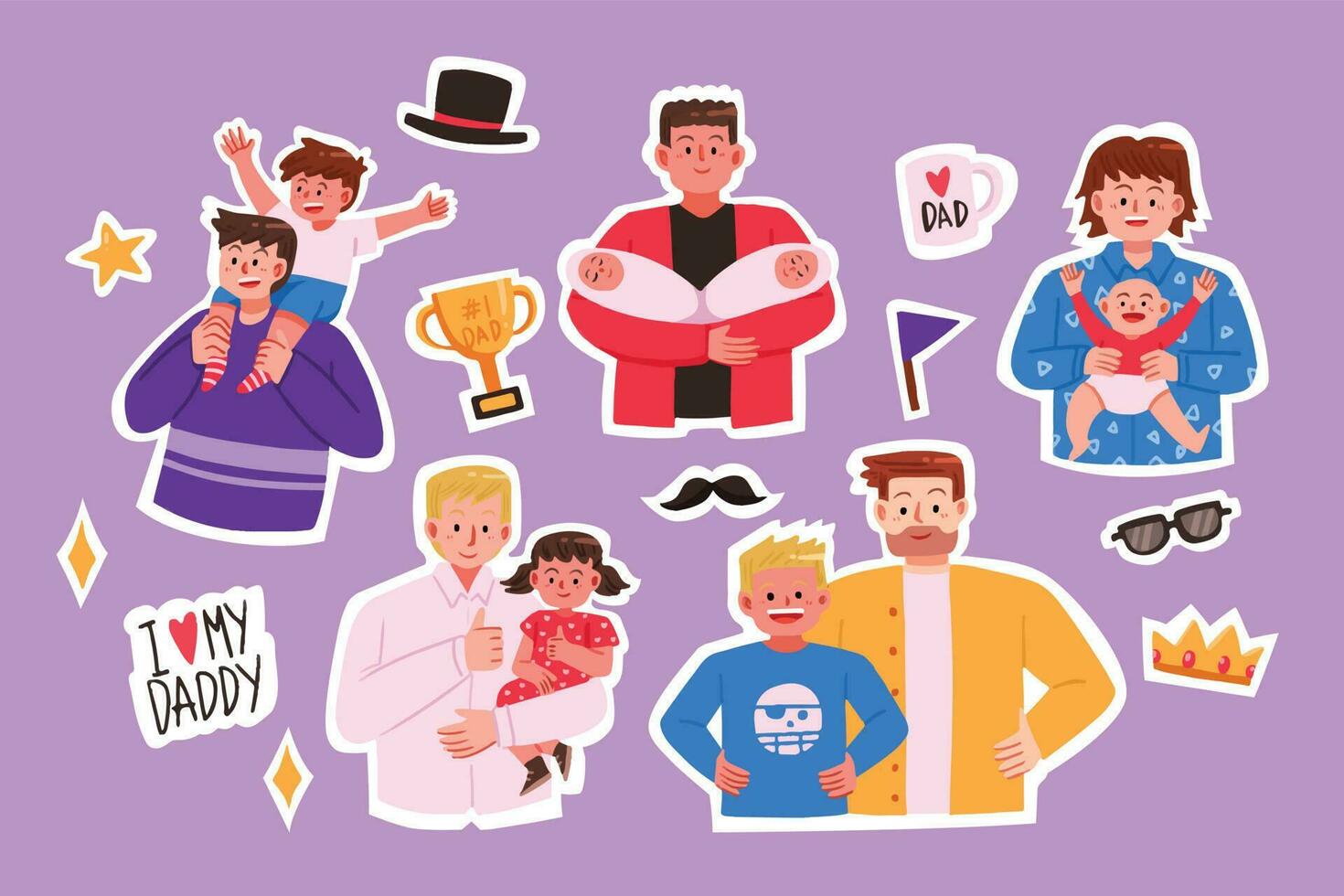 Best dad cute stickers set vector