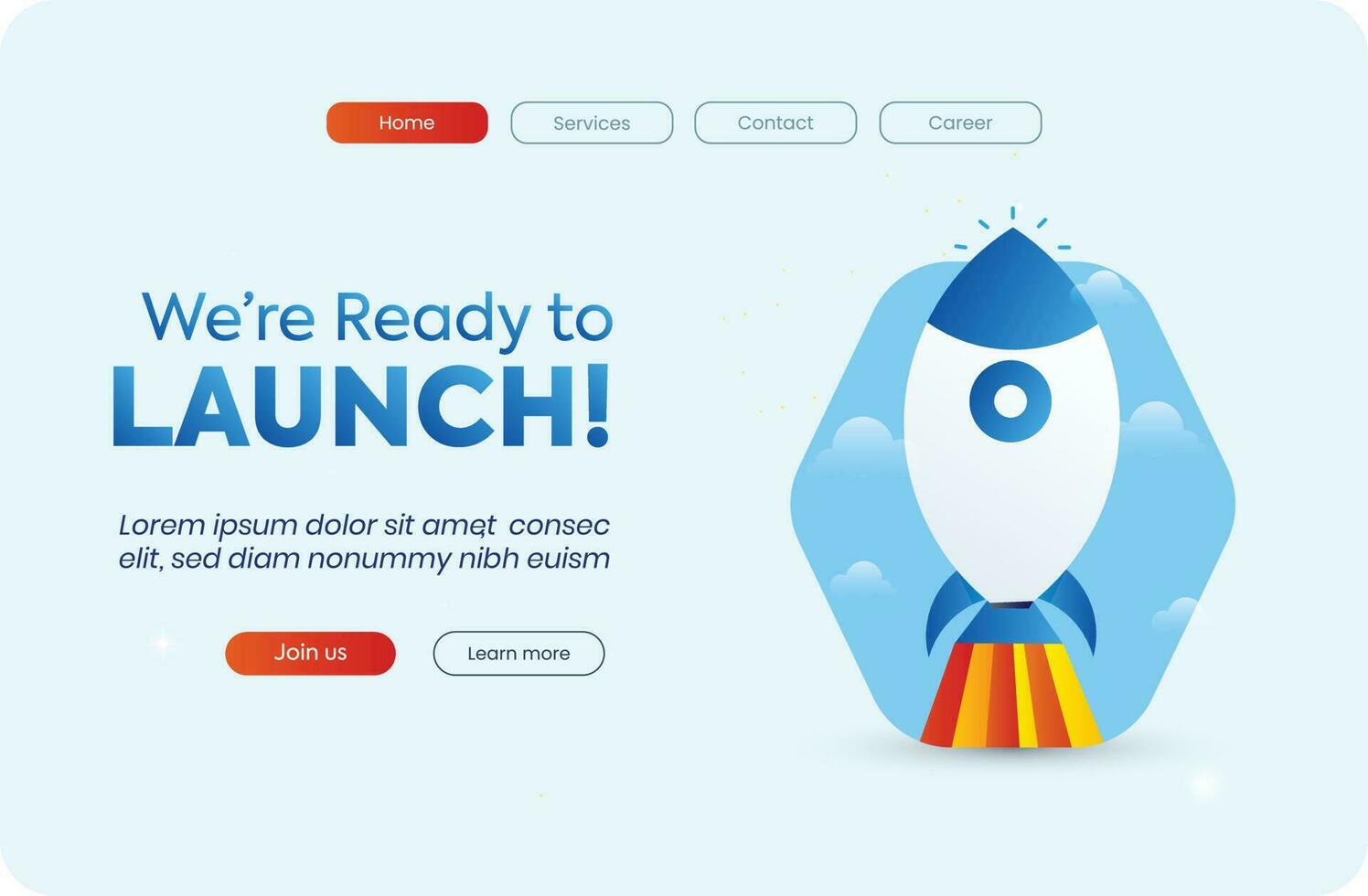 We are launching soon. Startup rocket launching with fire. Ready, Set, Launch. Announcement webpage featuring a rocket launching with fire We are coming. Join now to learn more. launch Website Page vector