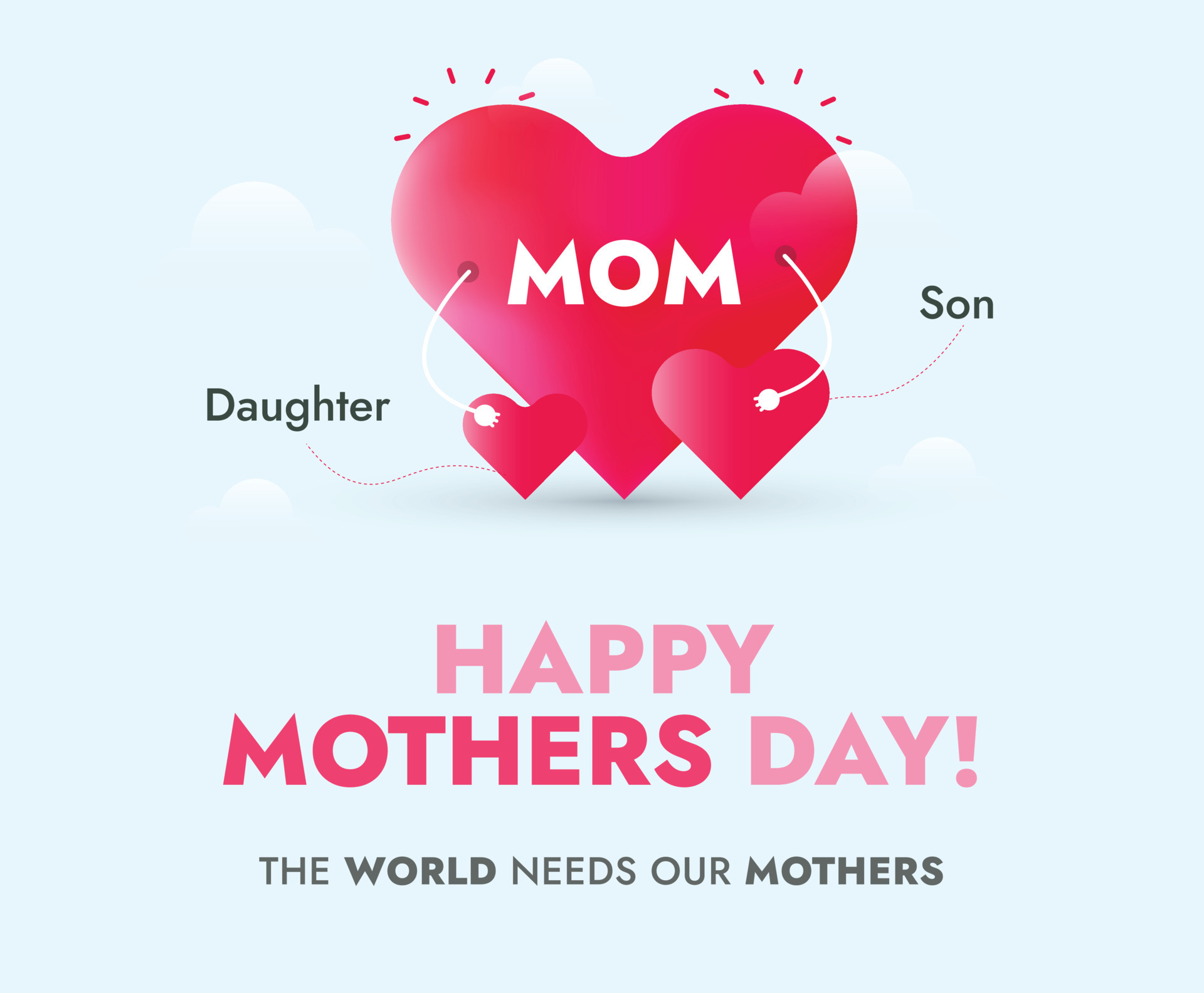 Happy Mother's Day. Happy mothers day 2023 cover or banner with three hearts. 14th May. Mom with