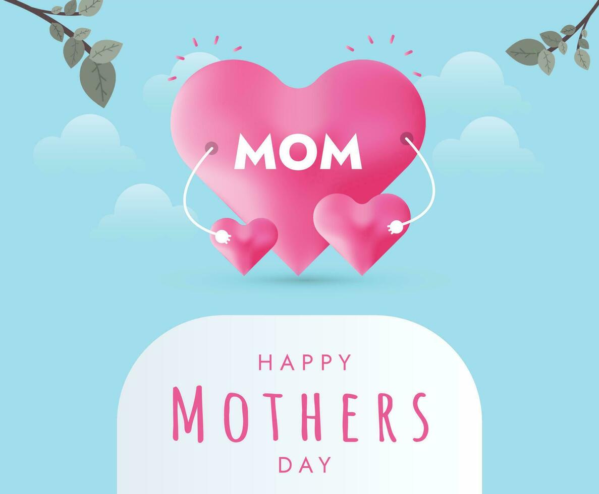 Happy Mothers Day. Happy mothers day 2023 cover, banner or poster with three hearts. 14th May. Mom with her children's mother day card. Design templates for social media. vector