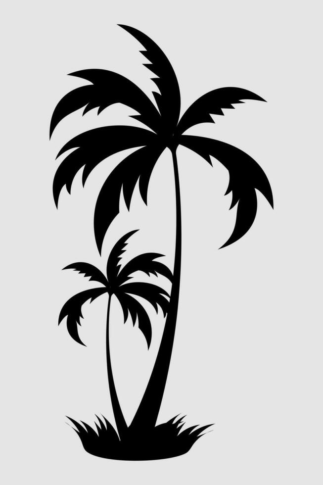 A black and white picture of two palm trees with the word palm on it. vector