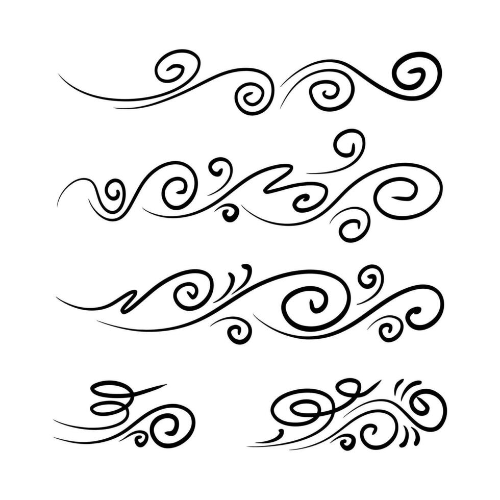 hand drawn wind doodle set, vector illustration.