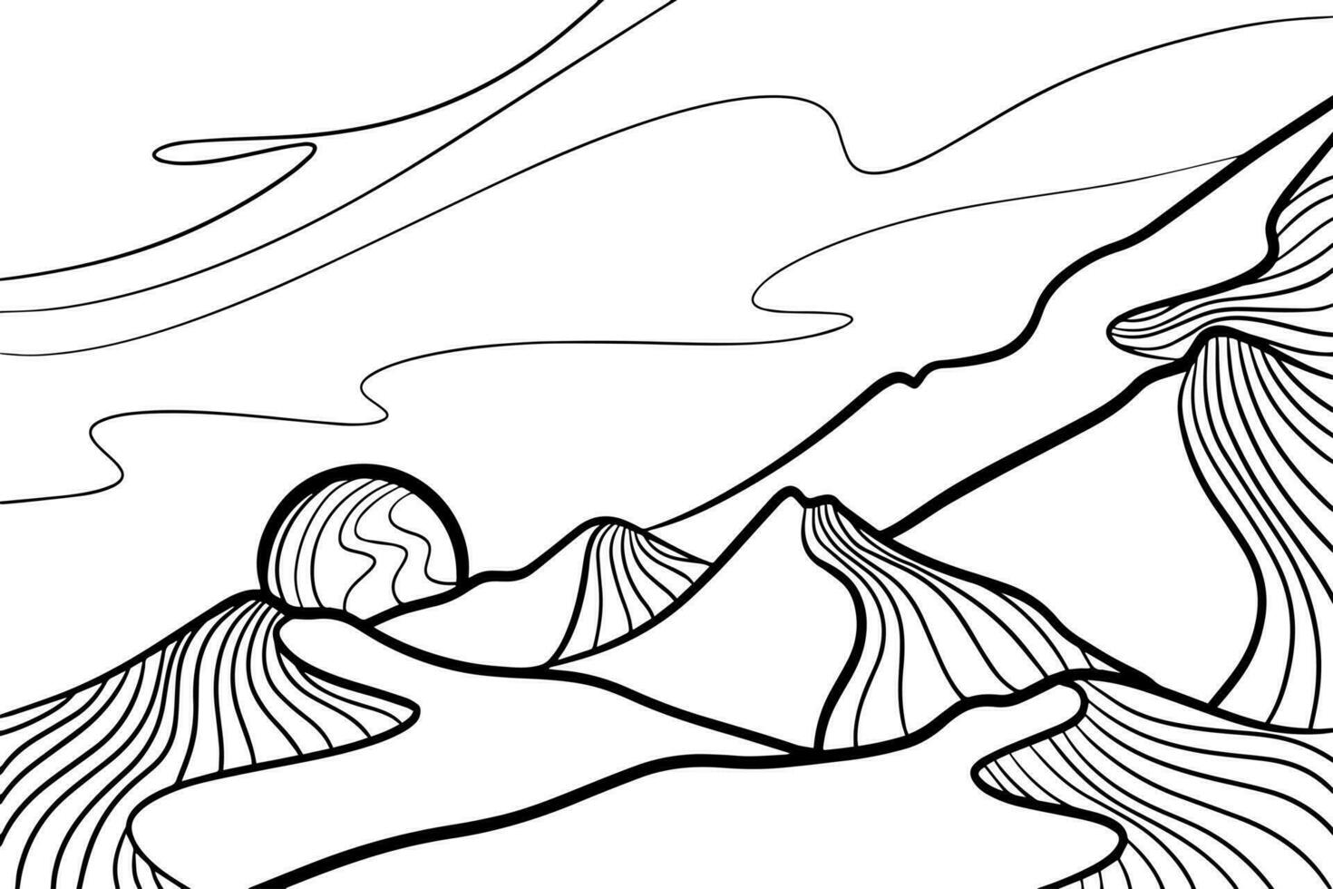 set of creative minimalist modern line art print. Abstract mountain contemporary aesthetic backgrounds landscapes. with mountain, forest, sea, skyline, wave. vector illustrations