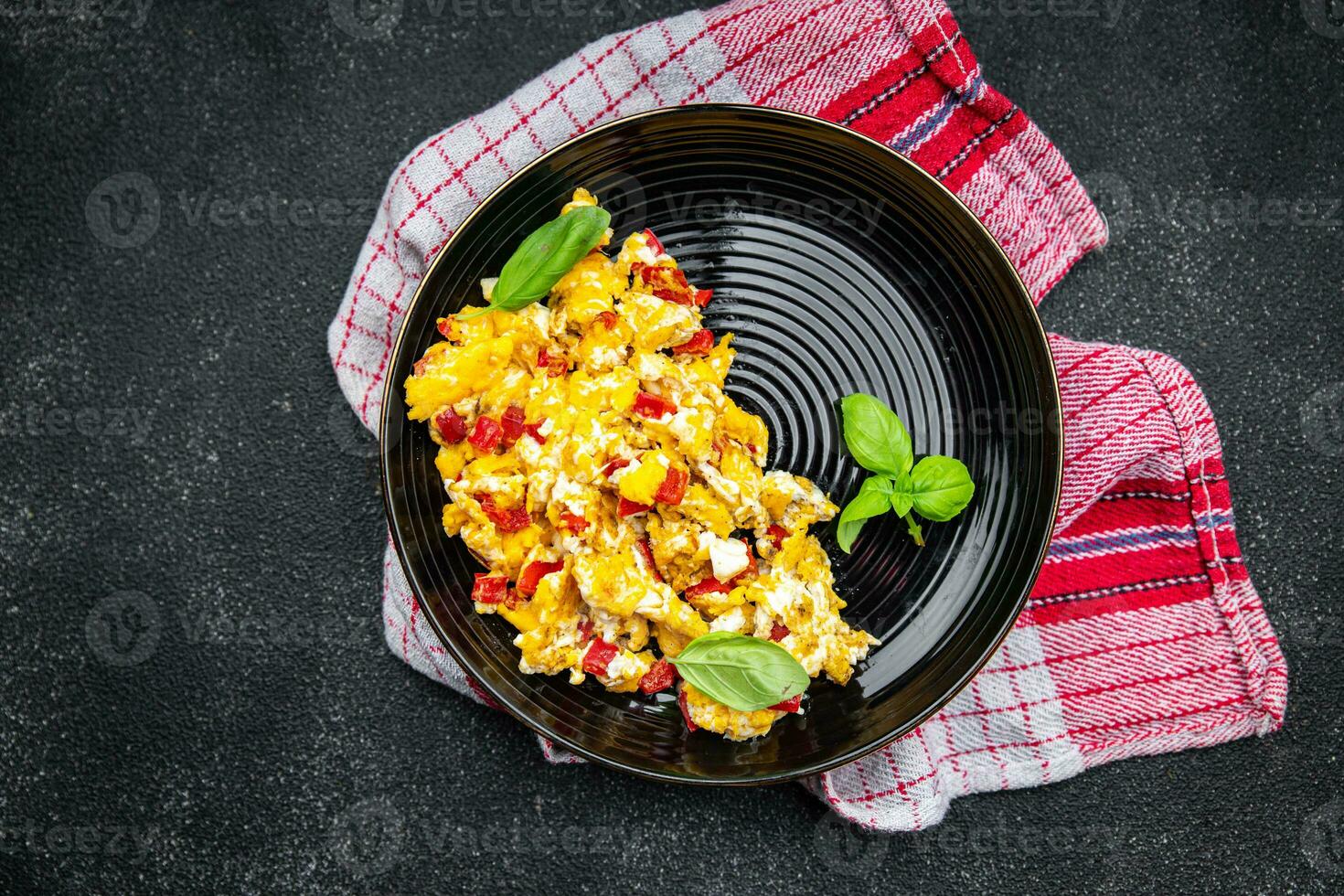 scramble eggs pepper paprika healthy meal food snack on the table copy