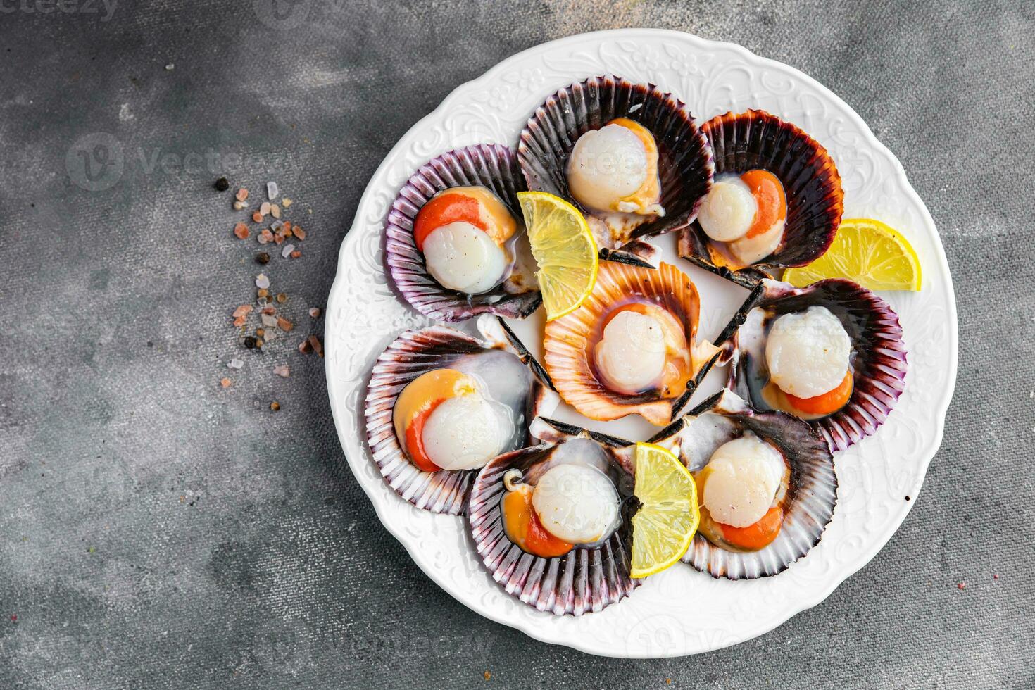 seafood scallop in shell fresh meal snack on the table copy space food background rustic top view photo