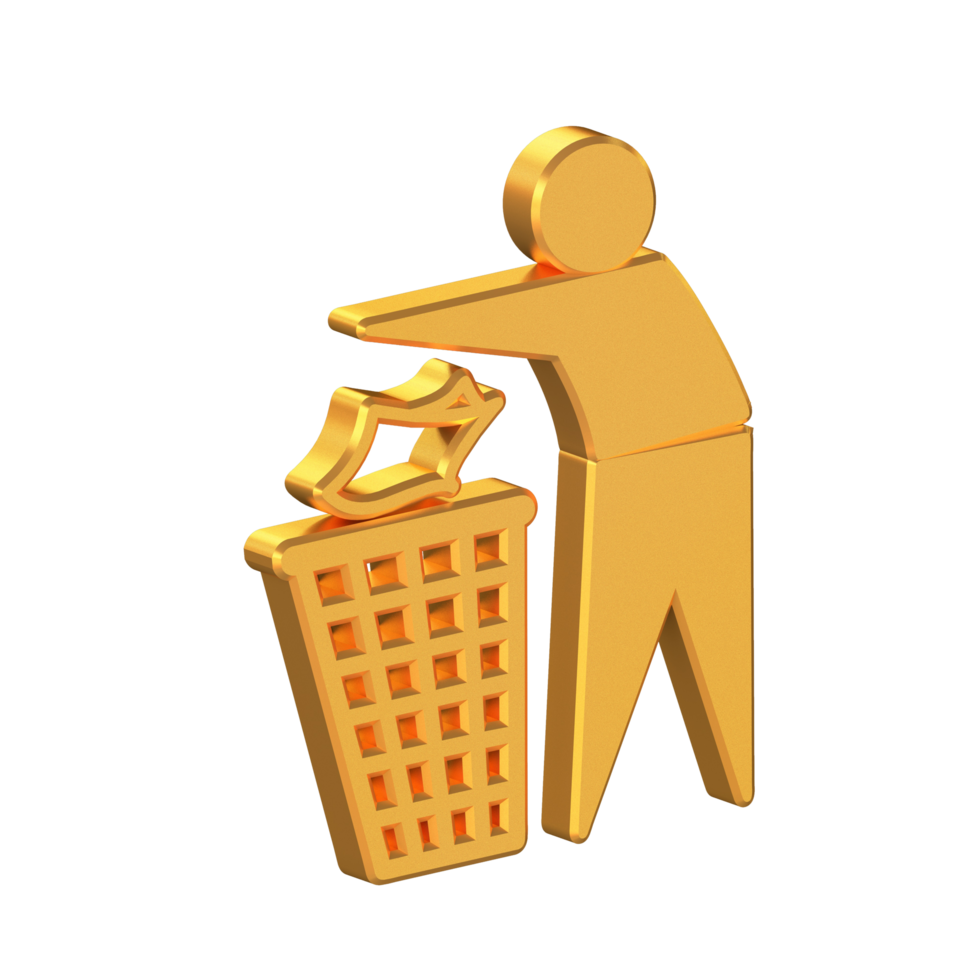 Dustbin 3D Icon Isolated on Transparent Background, Gold Texture, 3D Rendering png