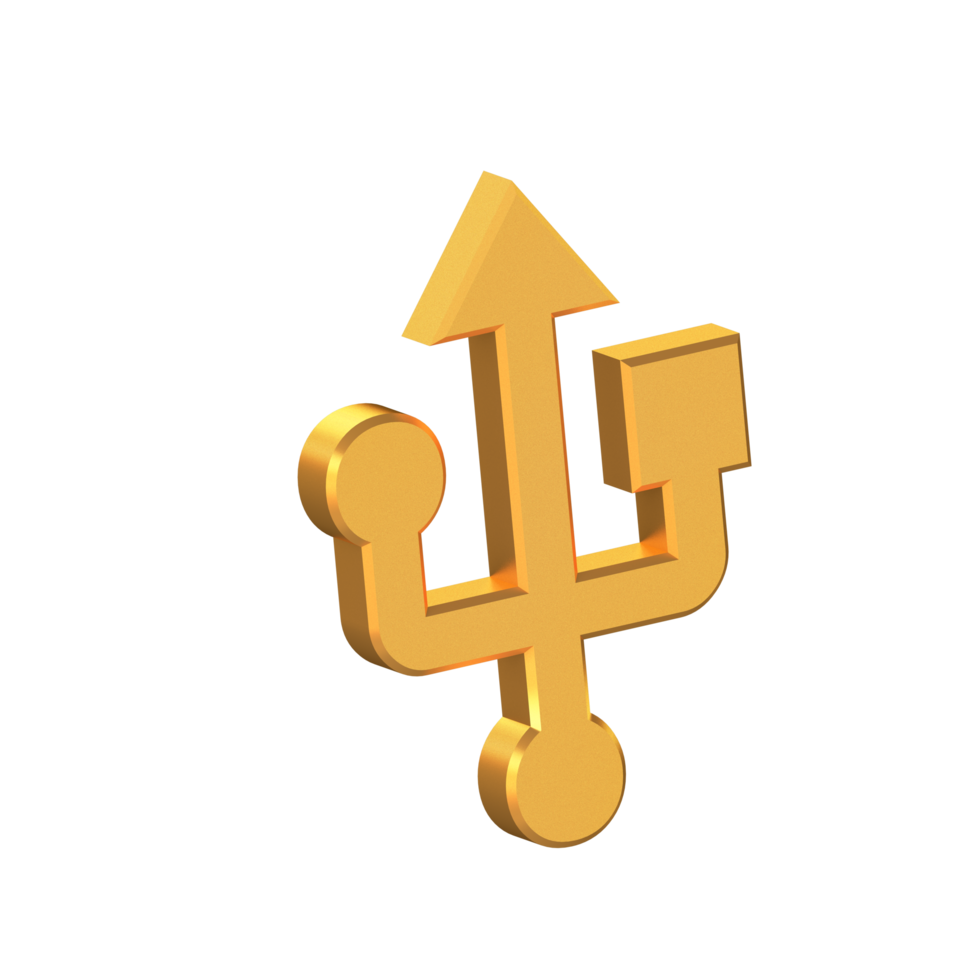 USB 3d Symbol isoliert auf transparent Hintergrund, Gold Textur, 3d Rendern png