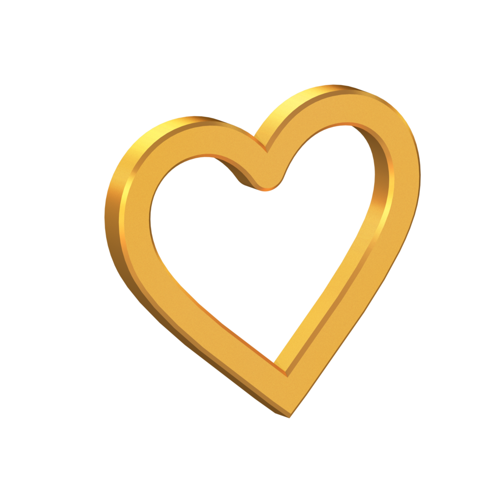 corazón 3d icono aislado en transparente fondo, oro textura, 3d representación png