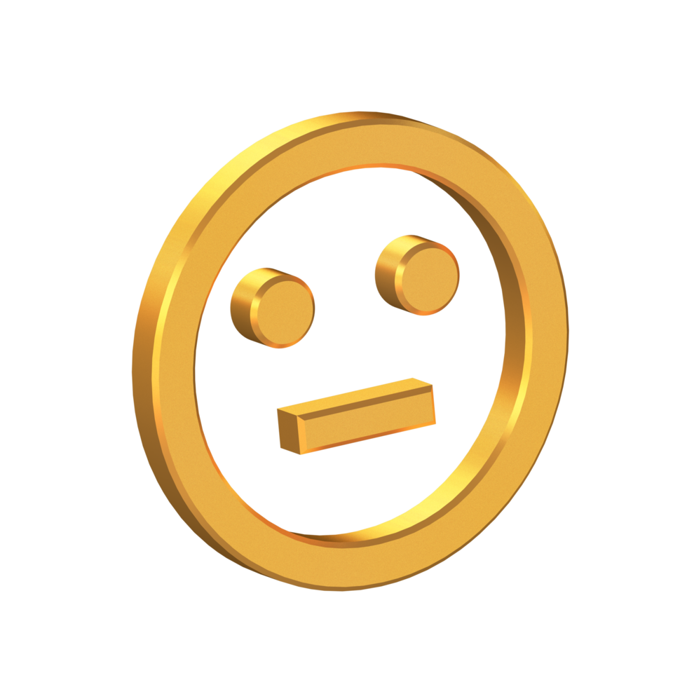 Face Emoji Sentiment Neutral 3D Icon Isolated on Transparent Background, Gold Texture, 3D Rendering png