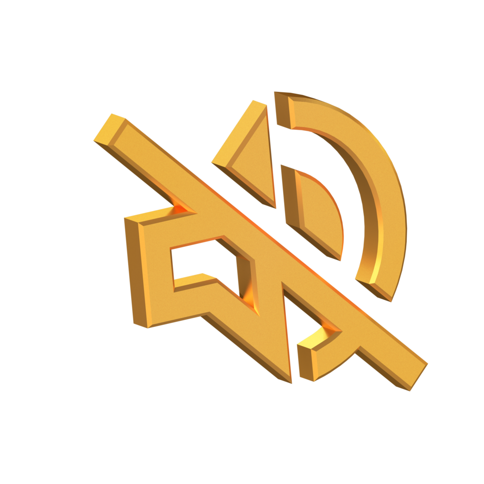 Volume Off 3D Icon Isolated on Transparent Background, Gold Texture, 3D Rendering png