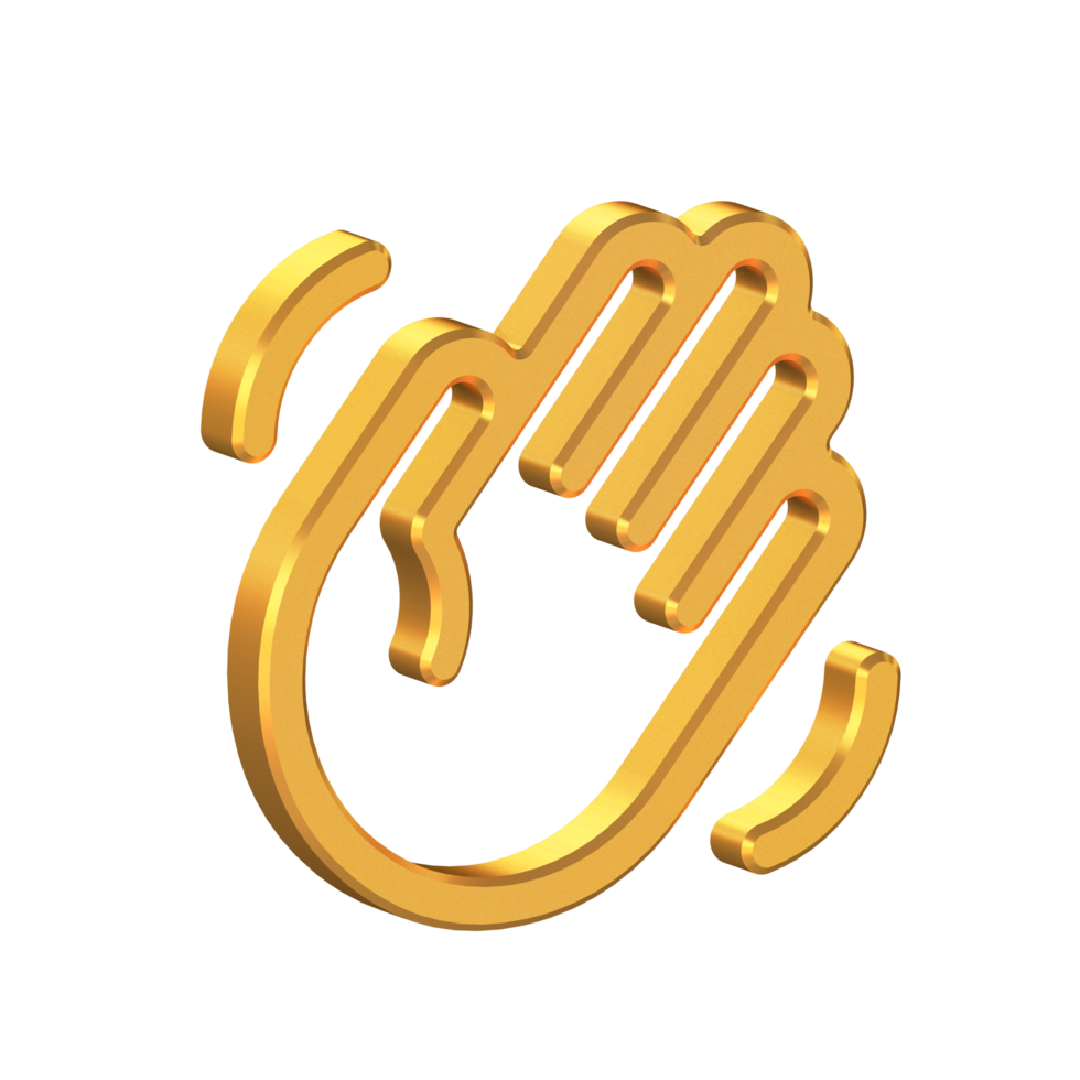 Hand Waving 3D Icon Isolated on Transparent Background, Gold Texture, 3D Rendering png