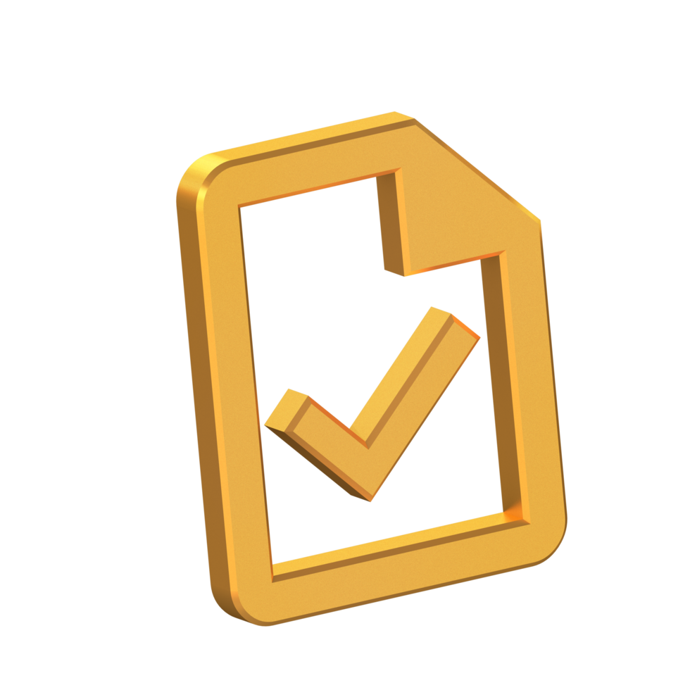 File Task Mark 3D Icon Isolated on Transparent Background, Gold Texture, 3D Rendering png