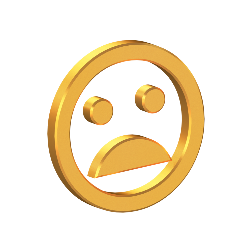 Face Emoji Sentiment Mood Bad 3D Icon Isolated on Transparent Background, Gold Texture, 3D Rendering png