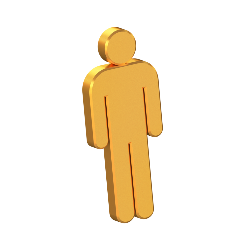 Man Full Body 3D Icon Isolated on Transparent Background, Gold Texture, Male Toilet Symbol, 3D Rendering png