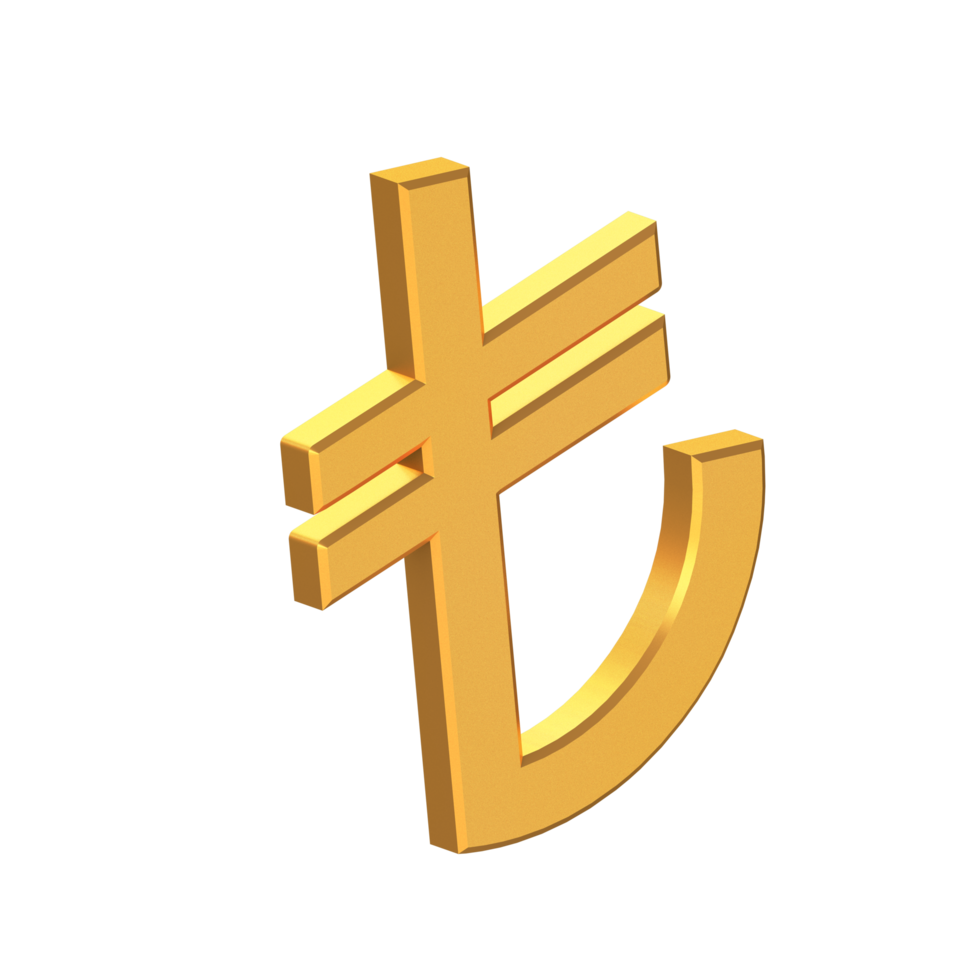 Turkish Lira 3D Icon Isolated on Transparent Background, Gold Texture, 3D Rendering png