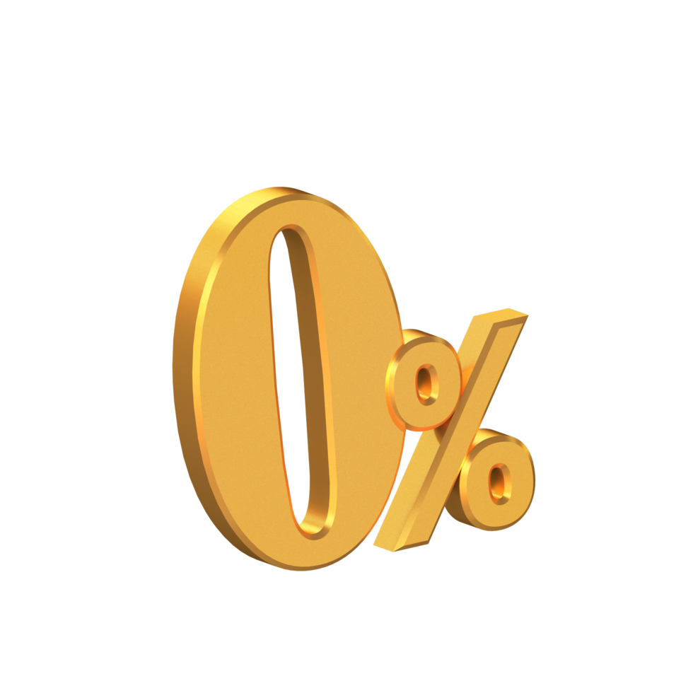 Zero Percent 3D Gold Letters, Zero Percent Tax, 3D Rendering png
