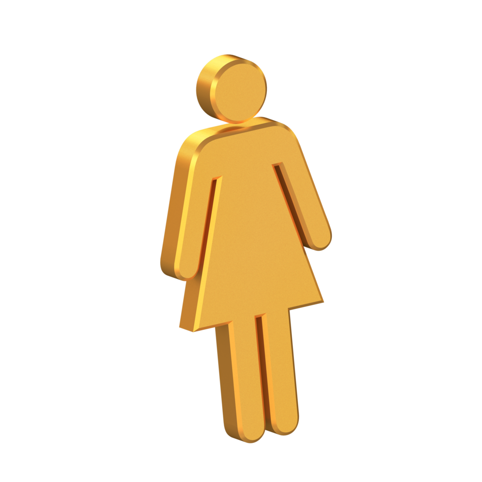 Woman Full Body 3D Icon Isolated on Transparent Background, Gold Texture, Female Toilet Symbol, 3D Rendering png