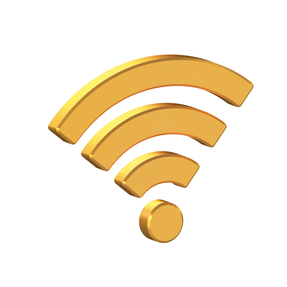 Wifi, sans fil signal 3d icône isolé sur transparent arrière-plan, or texture, 3d le rendu png