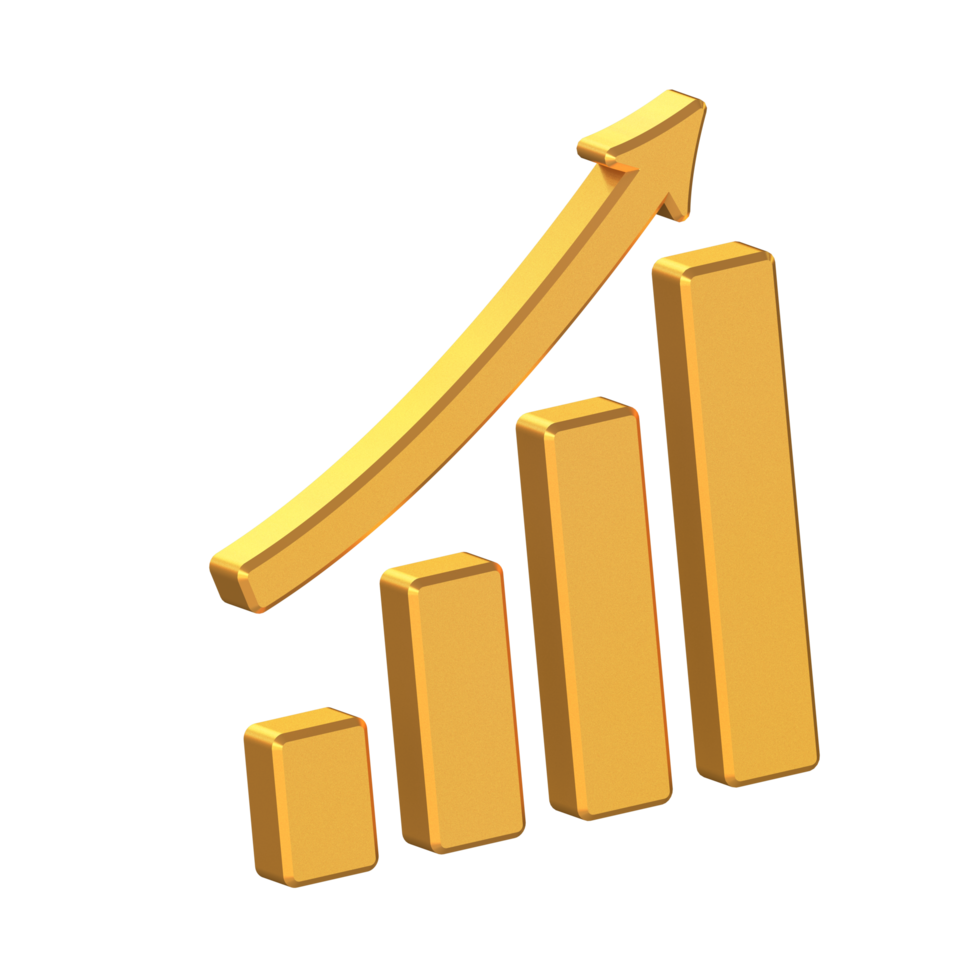 Growth Chart 3D Icon Isolated on Transparent Background, Gold Texture, 3D Rendering png