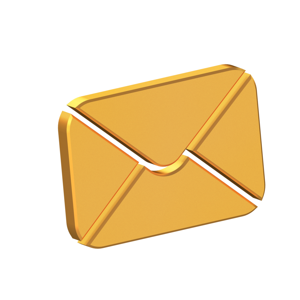 Email 3D Icon Isolated on Transparent Background, Message Symbol, Gold Texture, 3D Rendering png
