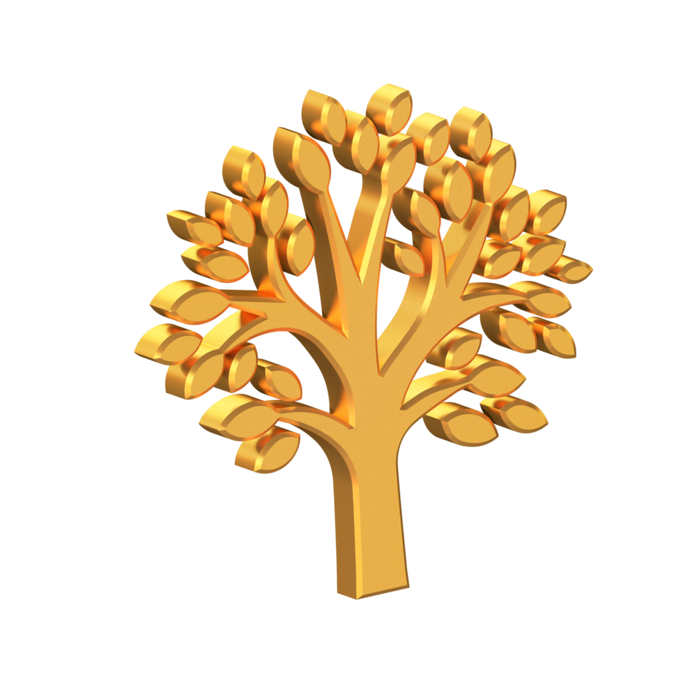 árbol 3d icono aislado en transparente fondo, oro textura, clima cambio conciencia, 3d representación png