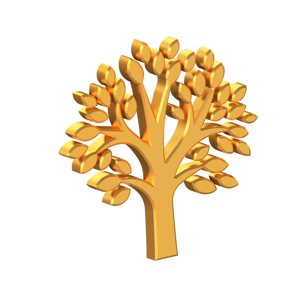 árbol 3d icono aislado en transparente fondo, oro textura, clima cambio conciencia, 3d representación png