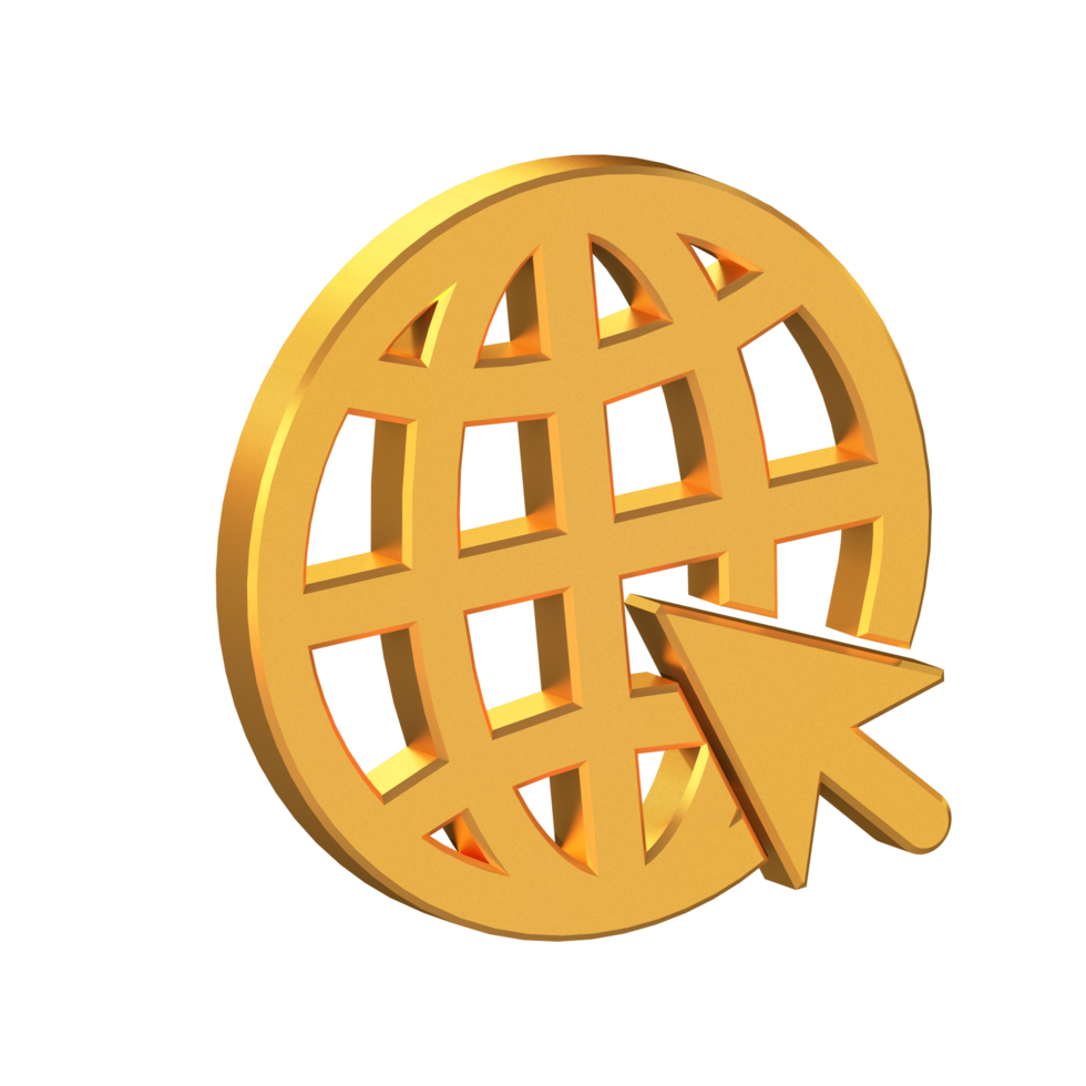 Webseite 3d Symbol isoliert auf transparent Hintergrund, Gold Textur, 3d Rendern png