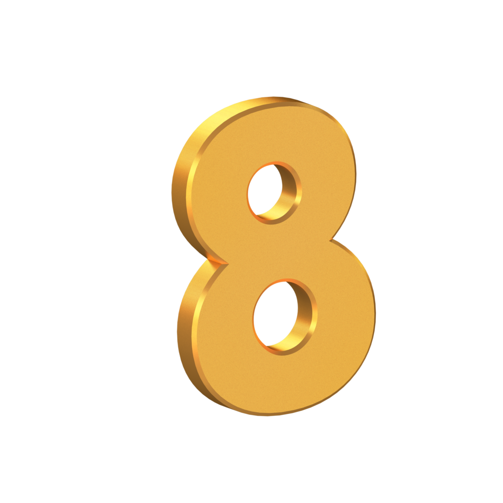 acht Nummer 3d Symbol isoliert auf transparent Hintergrund, Gold Textur, 3d Rendern png